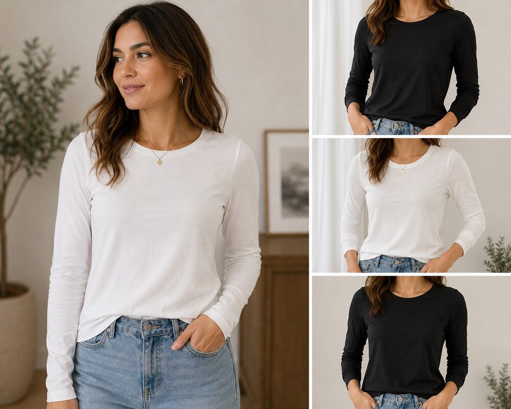 Madewell Whisper Cotton Long Sleeve Tee Bundle XS | 3-Pack Black & White Basics